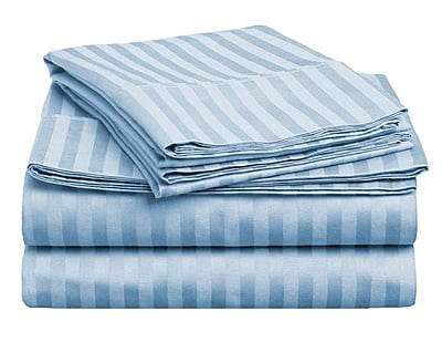 Bedsheet Glace Cotton 300 TC - Striped - Sky Blue
