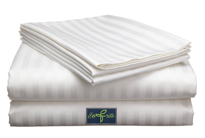 Bedsheet Glace Cotton 300 TC - Striped - White Bedsheet Glace Cotton 300 TC - Striped - White