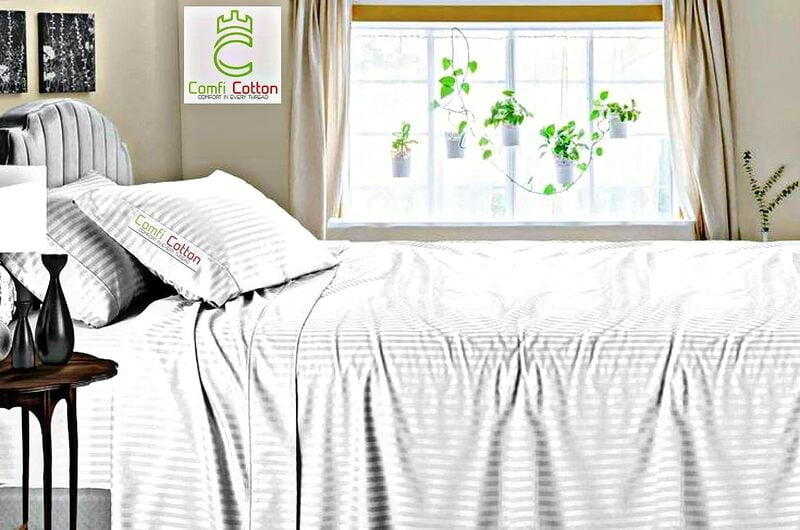 Bedsheet (Flat) Natural 100% Cotton 400 TC - Striped - White Bedsheet (Flat) Natural 100% Cotton 400 TC - Striped - White