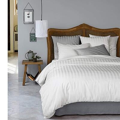 Bedsheet (Flat) 100% Cotton 210 TC - Striped - White