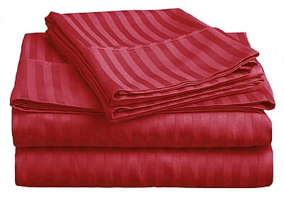 Bedsheet (Fitted) Glace Cotton 300 TC - Striped - Crimson Red
