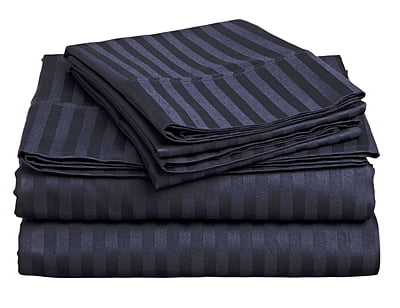 Bedsheet (Fitted) Glace Cotton 300 TC - Striped - Hale Navy