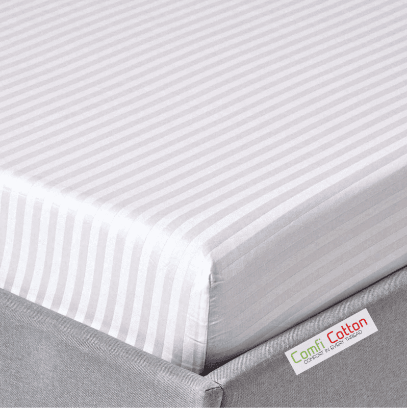 Fitted Bedsheet 100% Cotton 210 TC - Striped - White Fitted Bedsheet 100% Cotton 210 TC - Striped - White