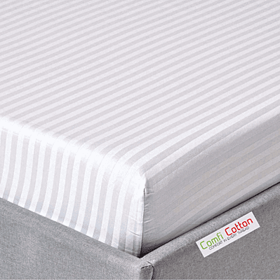 Fitted Bedsheet 100% Cotton 210 TC - Striped - White