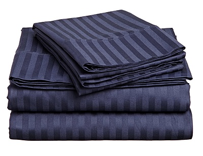 Flat Bedsheet Glace Cotton 300 TC - Striped (Without Pillow Cover) - Navy Blue