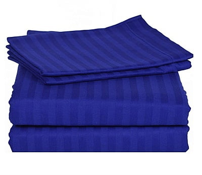 Bedsheet (Fitted) Glace Cotton 300 TC - Striped - Royal Blue