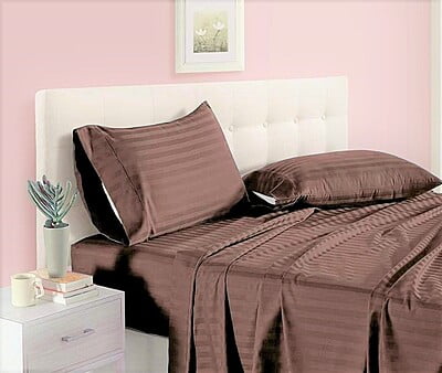 Bedsheet Glace Cotton 300 TC - Striped - Brown Bedsheet Glace Cotton 300 TC - Striped - Brown