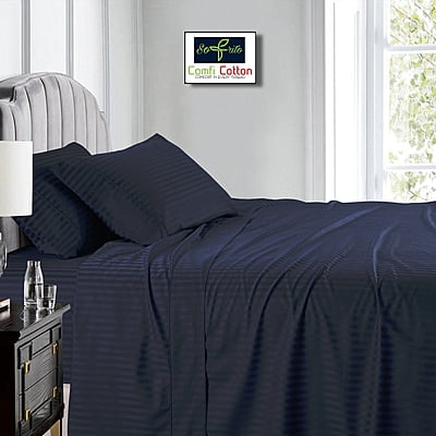 Bedsheet (Fitted) Glace Cotton 300 TC - Striped - Hale Navy Bedsheet (Fitted) Glace Cotton 300 TC - Striped - Hale Navy