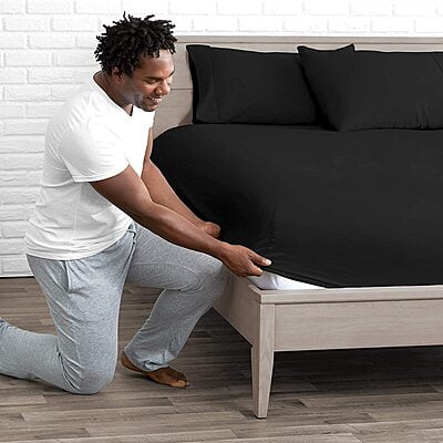 Bedsheet (Fitted) Glace Cotton 300 TC - Plain - Black