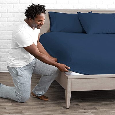 Bedsheet (Fitted) Glace Cotton 300 TC - Plain - Navy Blue