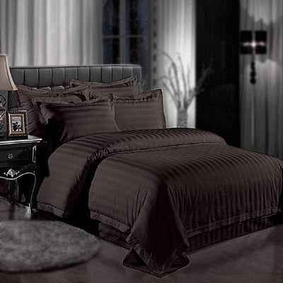 Duvet / Comforter Cover Glace Cotton 300 TC - Striped - Dark Coffee
