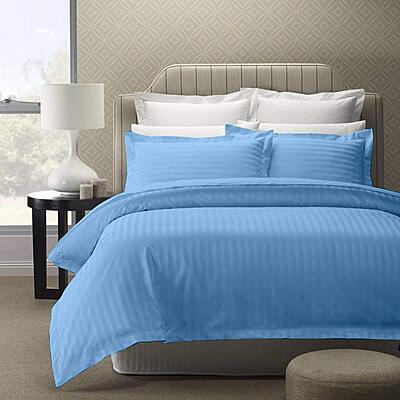 Duvet / Comforter Cover Glace Cotton 300 TC - Striped - Sky Blue