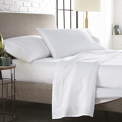 Bedsheet (Flat) 100% Cotton - Percale - 210 TC - Plain - White