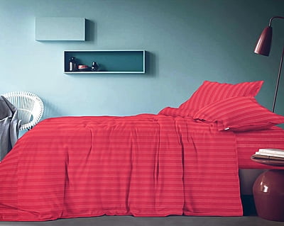 Bedsheet (Fitted) Glace Cotton 300 TC - Striped - Crimson Red Bedsheet (Fitted) Glace Cotton 300 TC - Striped - Crimson Red