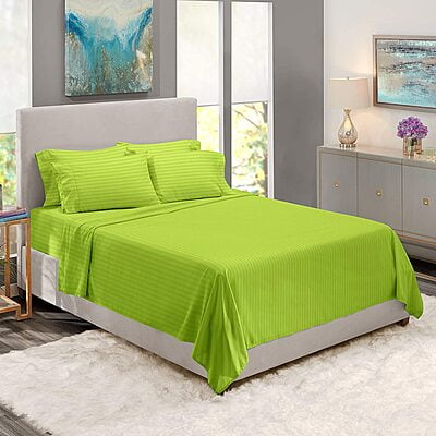 Bedsheet (Fitted) Glace Cotton 300 TC - Striped - Parrot Green Bedsheet (Fitted) Glace Cotton 300 TC - Striped - Parrot Green