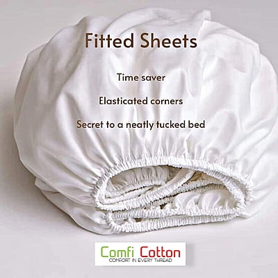 Fitted Bedsheet 100% Cotton - 210 TC Percale - Plain - White Fitted Bedsheet 100% Cotton - 210 TC Percale - Plain - White