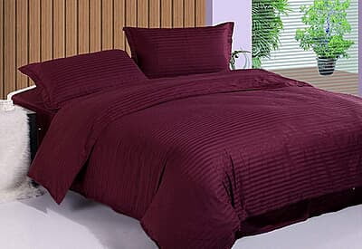 Bedsheet Glace Cotton 300 TC - Striped - Wine Bedsheet Glace Cotton 300 TC - Striped - Wine