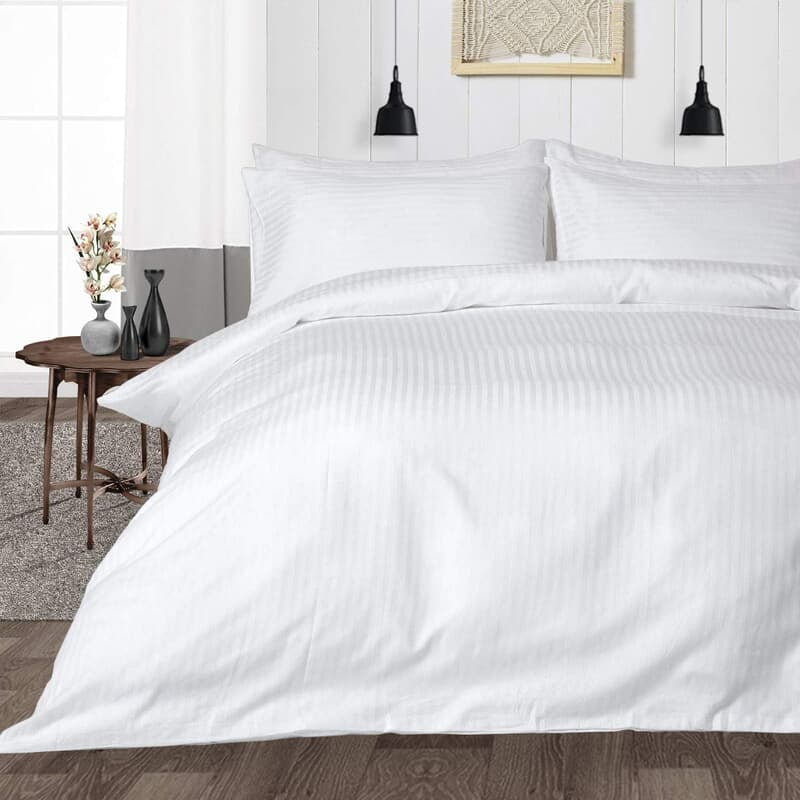100% Cotton Duvet / Comforter Cover - 300 TC - Striped - White 100% Cotton Duvet / Comforter Cover - 300 TC - Striped - White