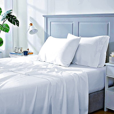Bedsheet (Flat) 100% Cotton - Percale - 300 TC - Plain - White