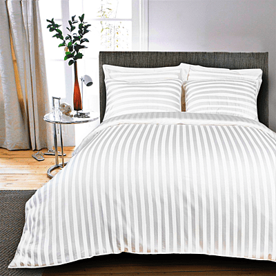 Duvet / Comforter Cover 100% Natural Cotton 210 TC - Striped - White