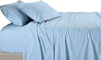 Bedsheet Glace Cotton 300 TC - Striped - Sky Blue Bedsheet Glace Cotton 300 TC - Striped - Sky Blue