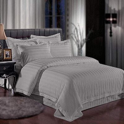 Duvet / Comforter Cover Glace Cotton 300 TC - Striped - Silver