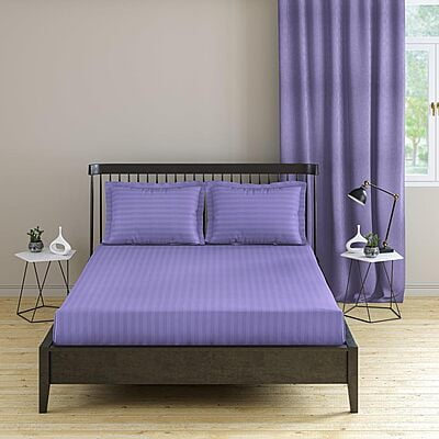 Bedsheet (Fitted) Glace Cotton 300 TC - Striped - Lavender