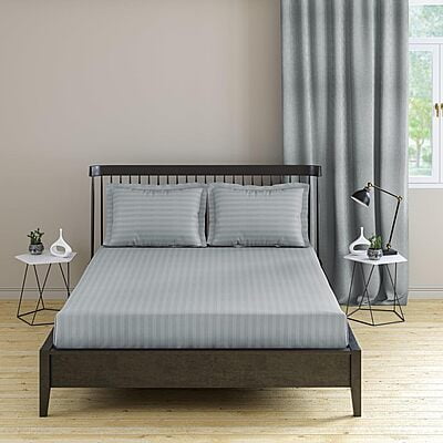 Bedsheet (Fitted) Glace Cotton 300 TC - Striped - Silver Bedsheet (Fitted) Glace Cotton 300 TC - Striped - Silver