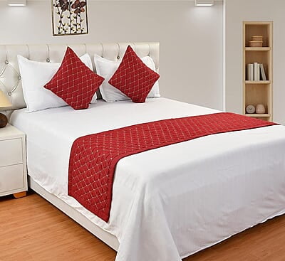 Bed Runner with Cushion Cover - Maroon (Regular)