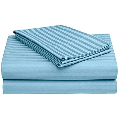Bedsheet (Fitted) Glace Cotton 300 TC - Striped - Baby Blue