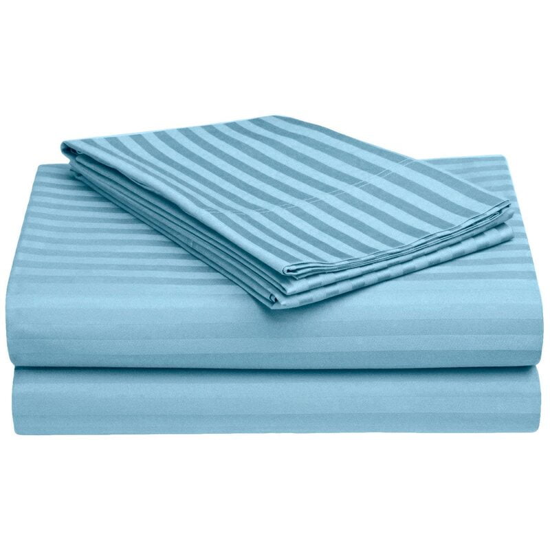 Bedsheet (Fitted) Glace Cotton 300 TC - Striped - Baby Blue Bedsheet (Fitted) Glace Cotton 300 TC - Striped - Baby Blue