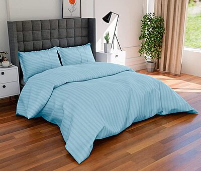 Duvet / Comforter Cover Glace Cotton 300 TC - Striped - Baby Blue