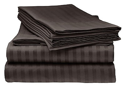 Bedsheet (Fitted) Glace Cotton 300 TC - Striped - Dark Coffee