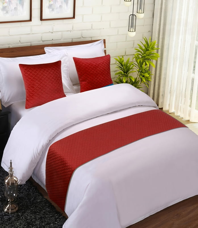 Bed Runner with Cushion Cover - Maroon (Classic) Bed Runner with Cushion Cover - Maroon (Classic)