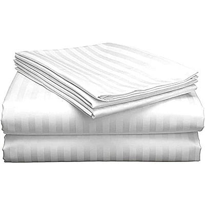 Bedsheet (Flat) Glace Cotton 300 TC - Striped - White