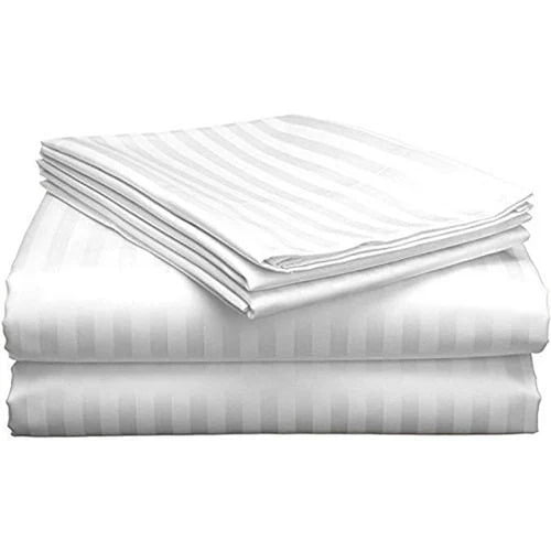Bedsheet (Flat) Glace Cotton 300 TC - Striped - White Bedsheet (Flat) Glace Cotton 300 TC - Striped - White